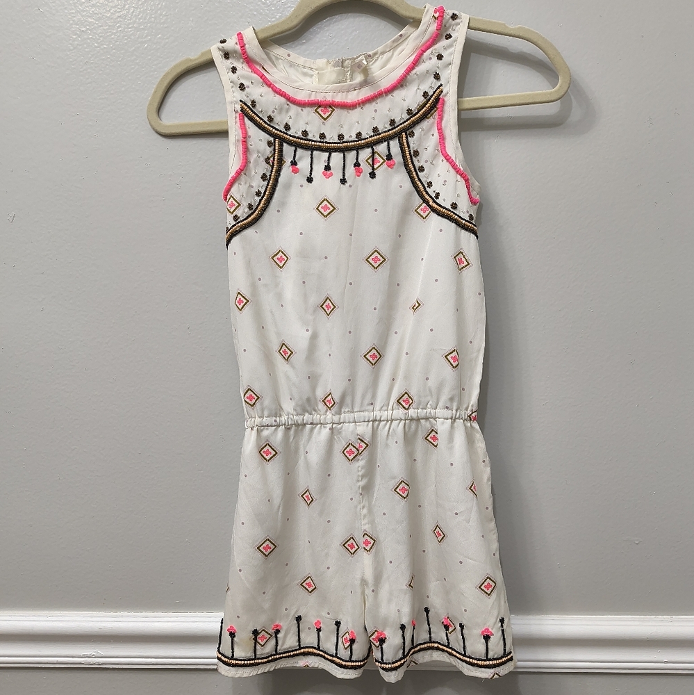 Max Girls Sleeveless Beaded Romper Pink Black Size 8-9 Graduation School Play